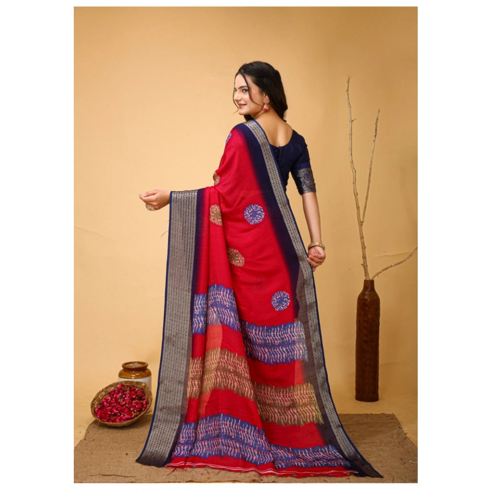 Amfyn Women's Soft Blooming Marshmallow Fabric Kalamkari Printed Saree With Unstitched Blouse 5.5Mtr (Red)