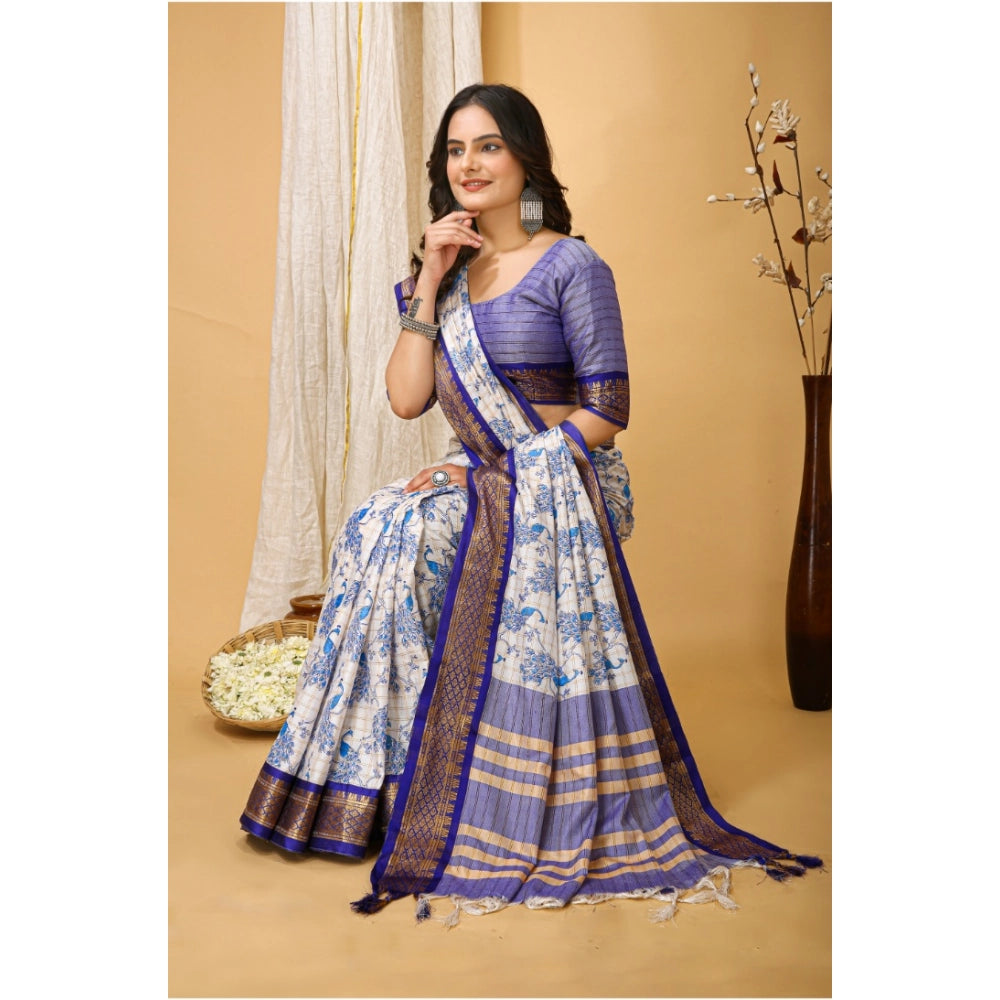 Amfyn Women's Soft Cotton Silk Printed Saree With Unstitched Blouse 5.5Mtr (Purple)