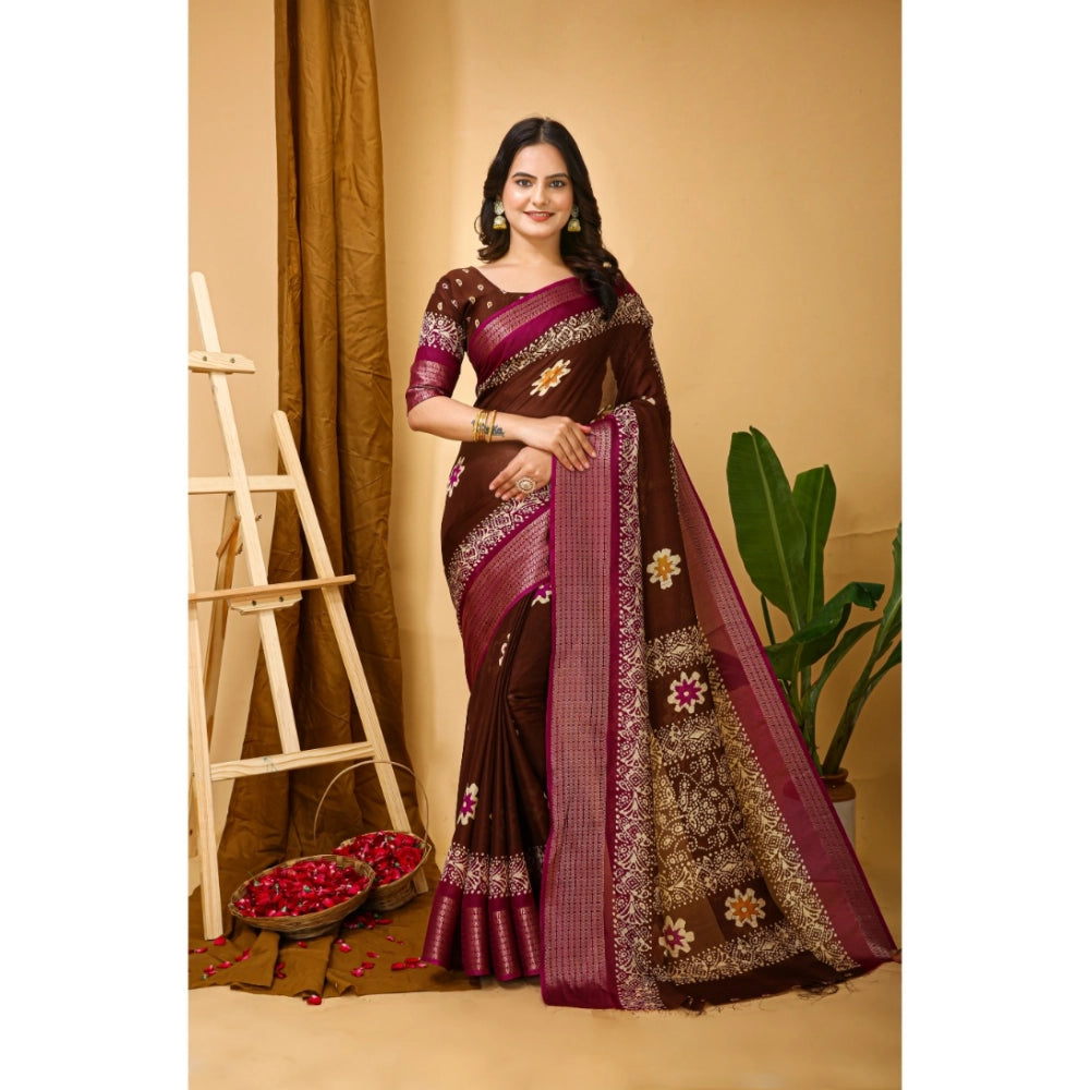 Amfyn Women's Soft Blooming Marshmallow Fabric Kalamkari Printed Saree With Unstitched Blouse 5.5Mtr (Maroon)