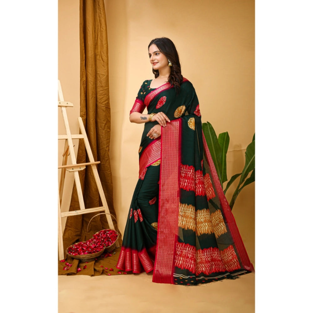 Amfyn Women's Soft Blooming Marshmallow Fabric Kalamkari Printed Saree With Unstitched Blouse 5.5Mtr (Green)