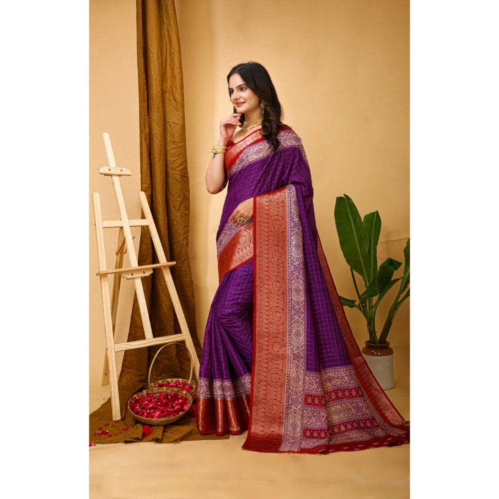 Amfyn Women's Soft Dola Cotton Kalamkari Printed Saree With Unstitched Blouse 5.5Mtr (Purple)