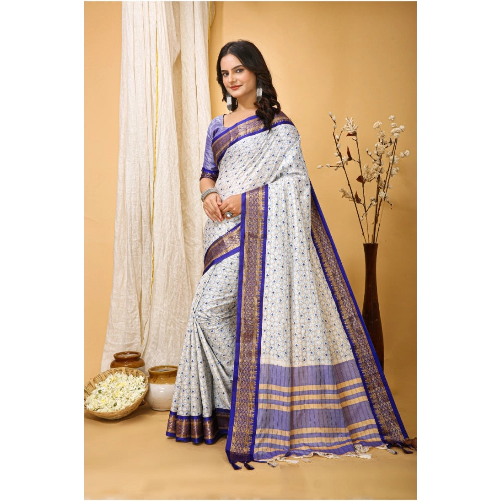 Amfyn Women's Soft Cotton Silk Printed Saree With Unstitched Blouse 5.5Mtr (Purple)