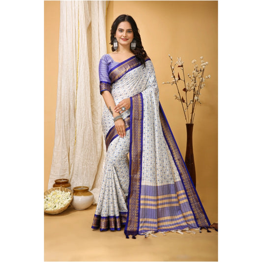 Amfyn Women's Soft Cotton Silk Printed Saree With Unstitched Blouse 5.5Mtr (Purple)