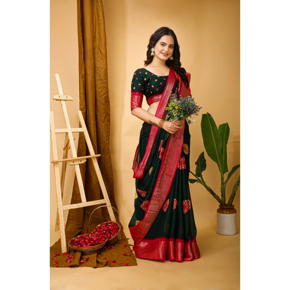 Amfyn Women's Soft Blooming Marshmallow Fabric Kalamkari Printed Saree With Unstitched Blouse 5.5Mtr (Green)