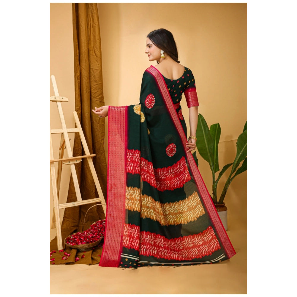 Amfyn Women's Soft Blooming Marshmallow Fabric Kalamkari Printed Saree With Unstitched Blouse 5.5Mtr (Green)