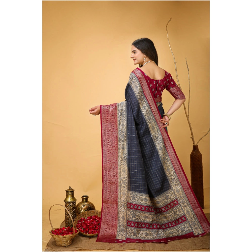 Amfyn Women's Soft Dola Cotton Kalamkari Printed Saree With Unstitched Blouse 5.5Mtr (Grey)