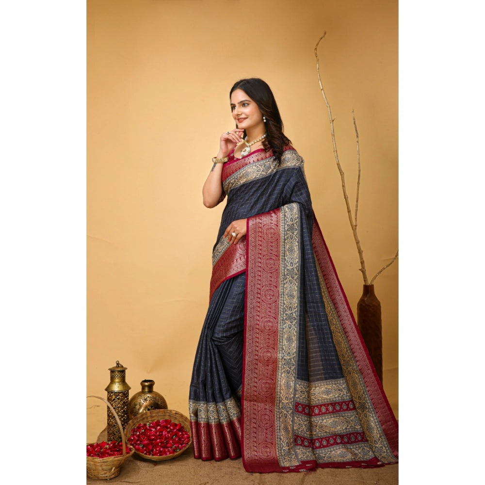 Amfyn Women's Soft Dola Cotton Kalamkari Printed Saree With Unstitched Blouse 5.5Mtr (Grey)