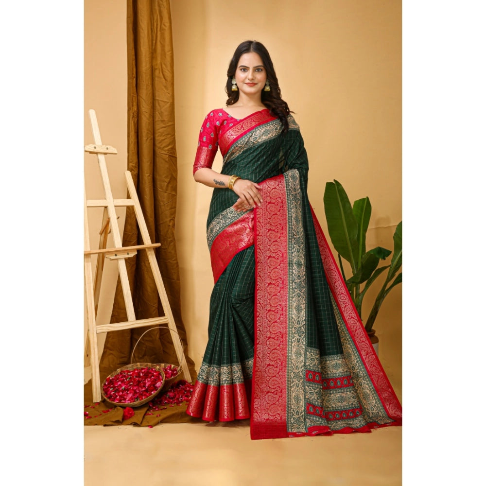 Amfyn Women's Soft Dola Cotton Kalamkari Printed Saree With Unstitched Blouse 5.5Mtr (B.Green)