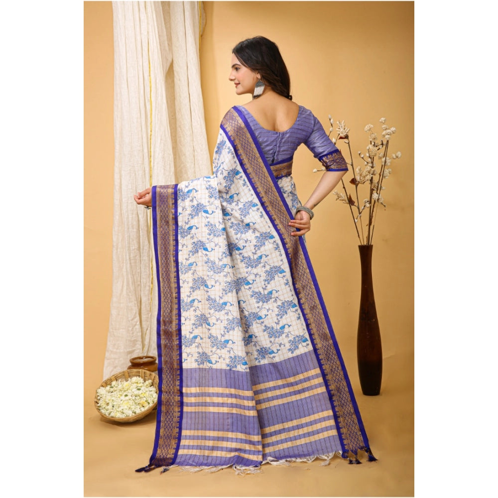 Amfyn Women's Soft Cotton Silk Printed Saree With Unstitched Blouse 5.5Mtr (Purple)