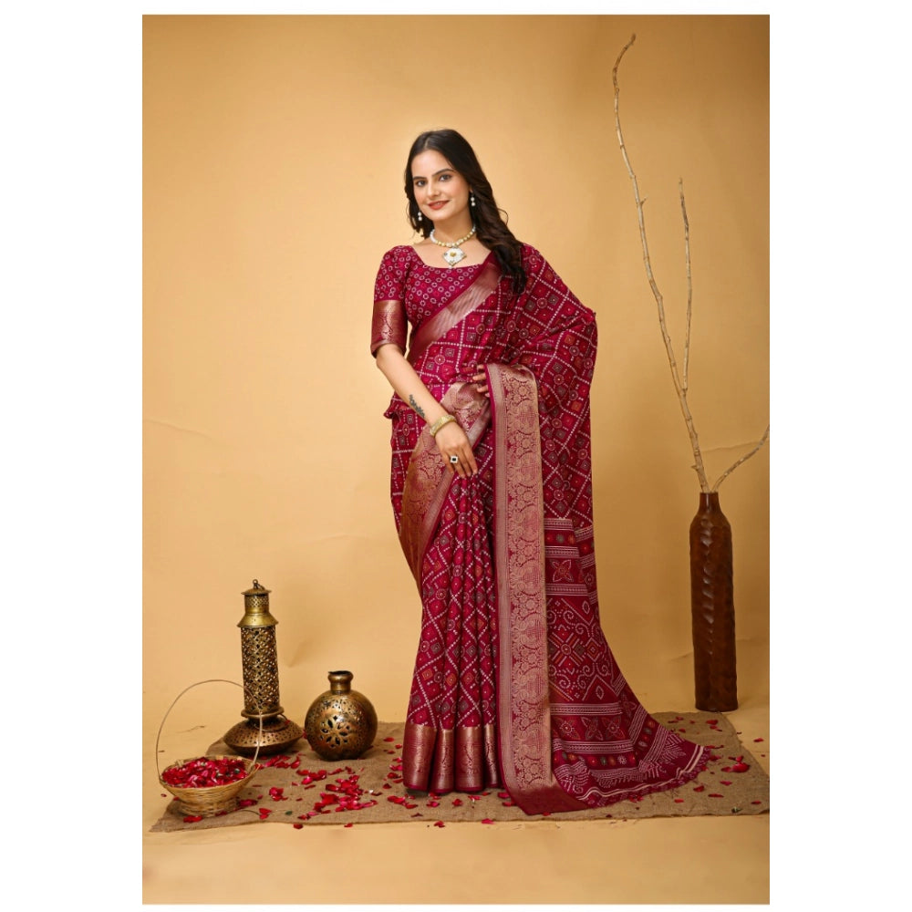 Amfyn Women's Soft Dola Cotton Kalamkari Printed Saree With Unstitched Blouse 5.5Mtr (Red)