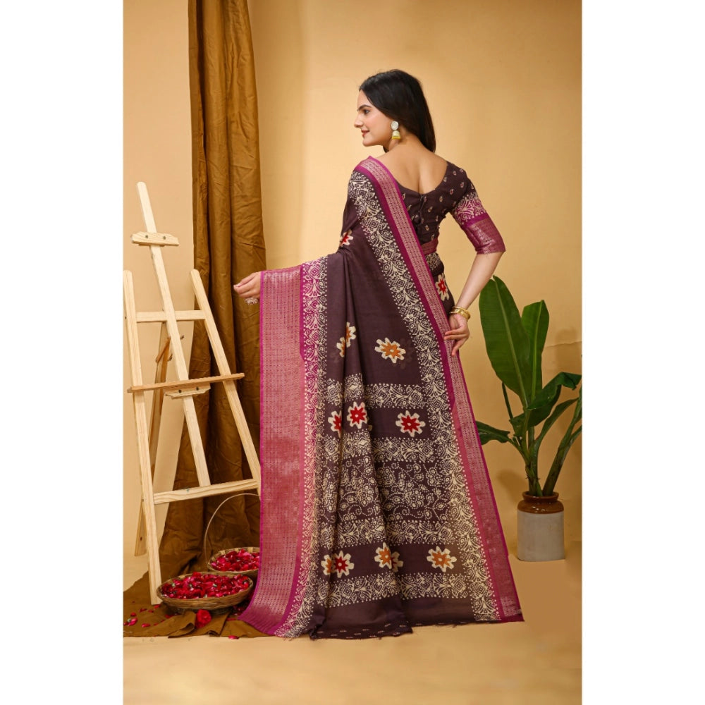 Amfyn Women's Soft Blooming Marshmallow Fabric Kalamkari Printed Saree With Unstitched Blouse 5.5Mtr (Maroon)