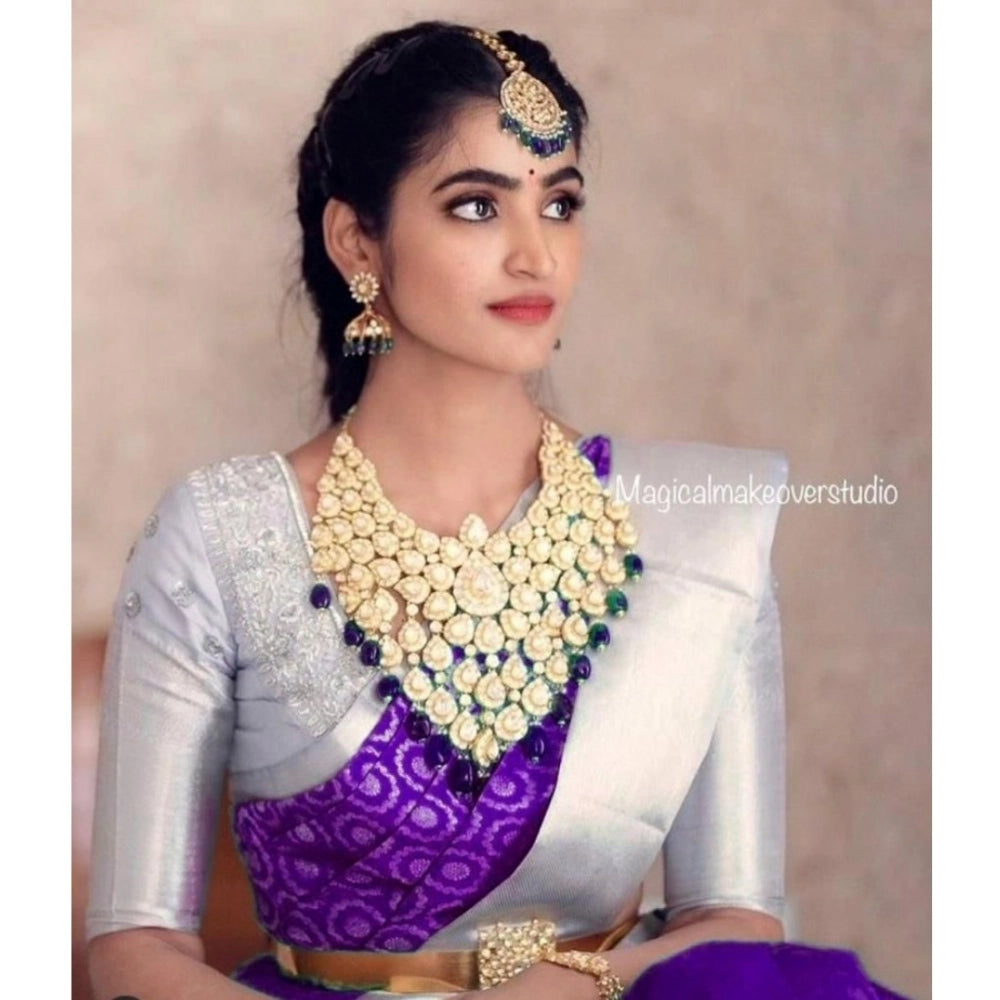 Amfyn Women's Soft Lichi Silk Printed Saree With Unstitched Blouse 5.5Mtr (Purple)