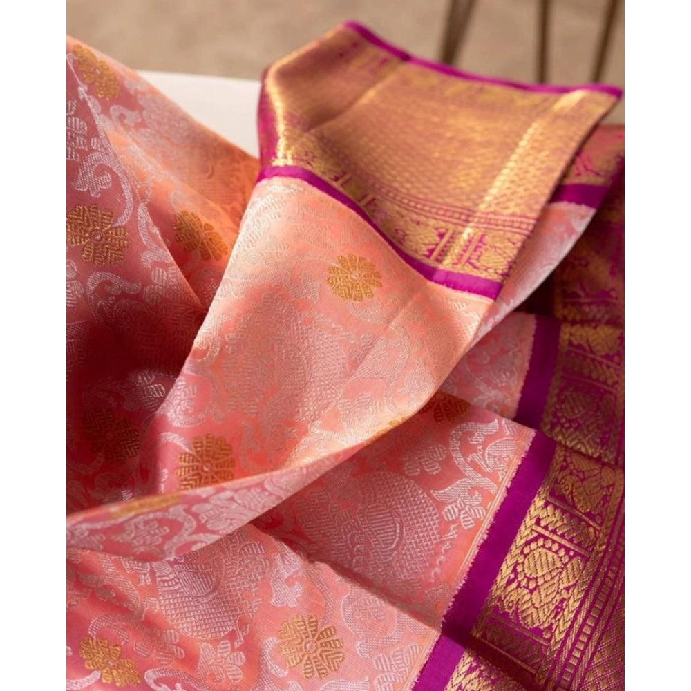 Amfyn Women's Soft Lichi Silk Printed Saree With Unstitched Blouse 5.5Mtr (Pink)