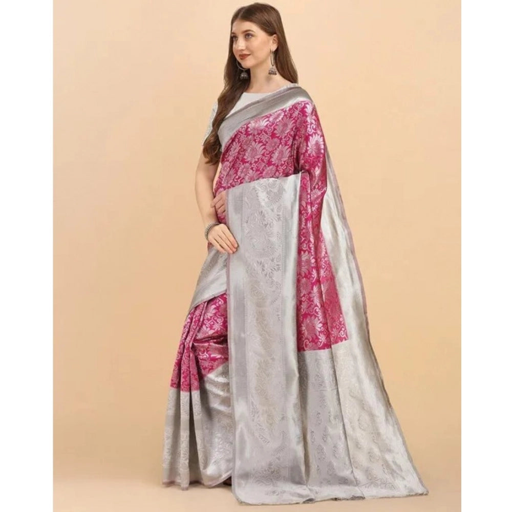 Amfyn Women's Soft Lichi Silk Printed Saree With Unstitched Blouse 5.5Mtr (Pink)