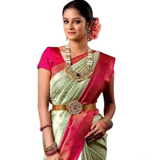 Amfyn Women's Soft Lichi Silk Printed Saree With Unstitched Blouse 5.5Mtr (Light Green)