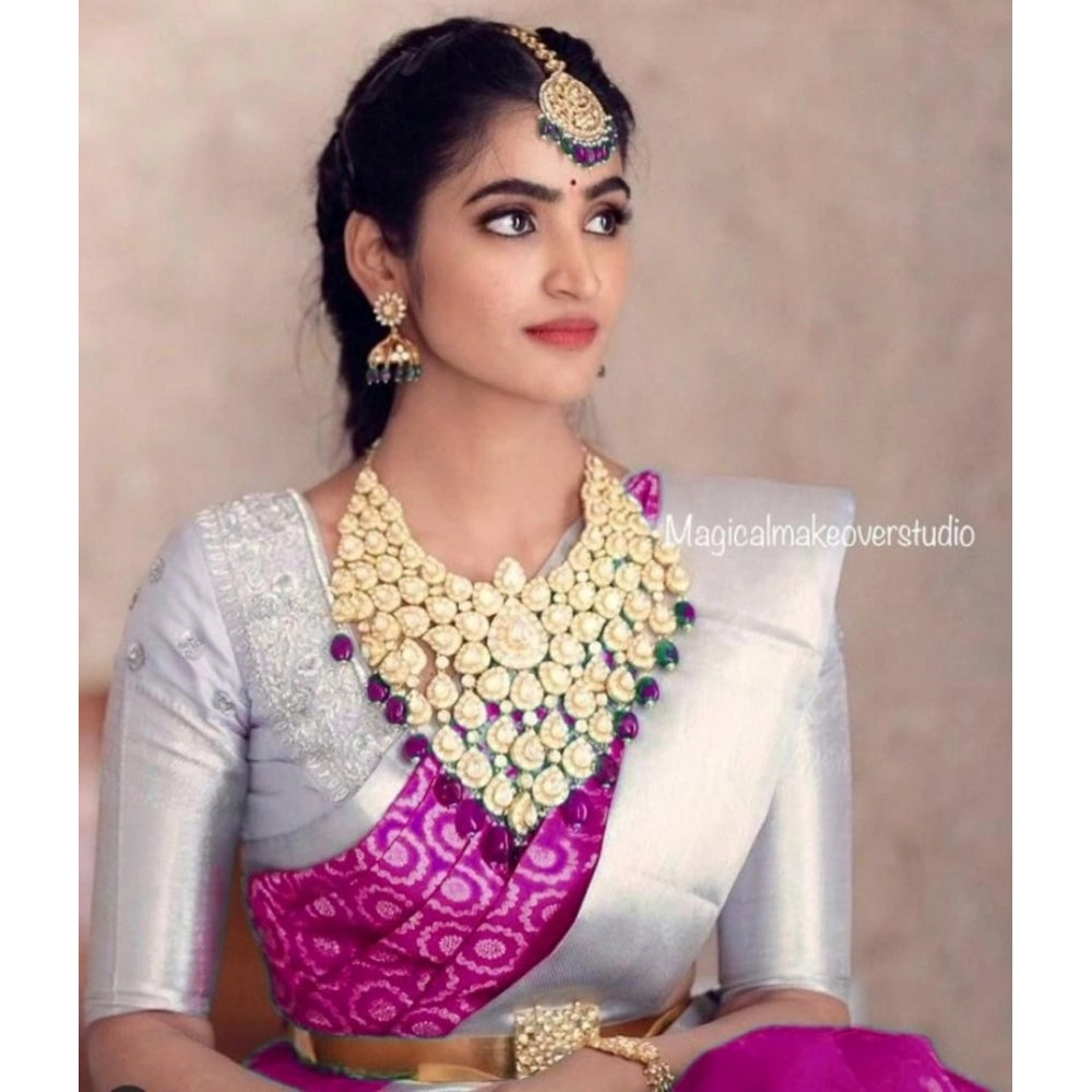 Amfyn Women's Soft Lichi Silk Printed Saree With Unstitched Blouse 5.5Mtr (Pink)