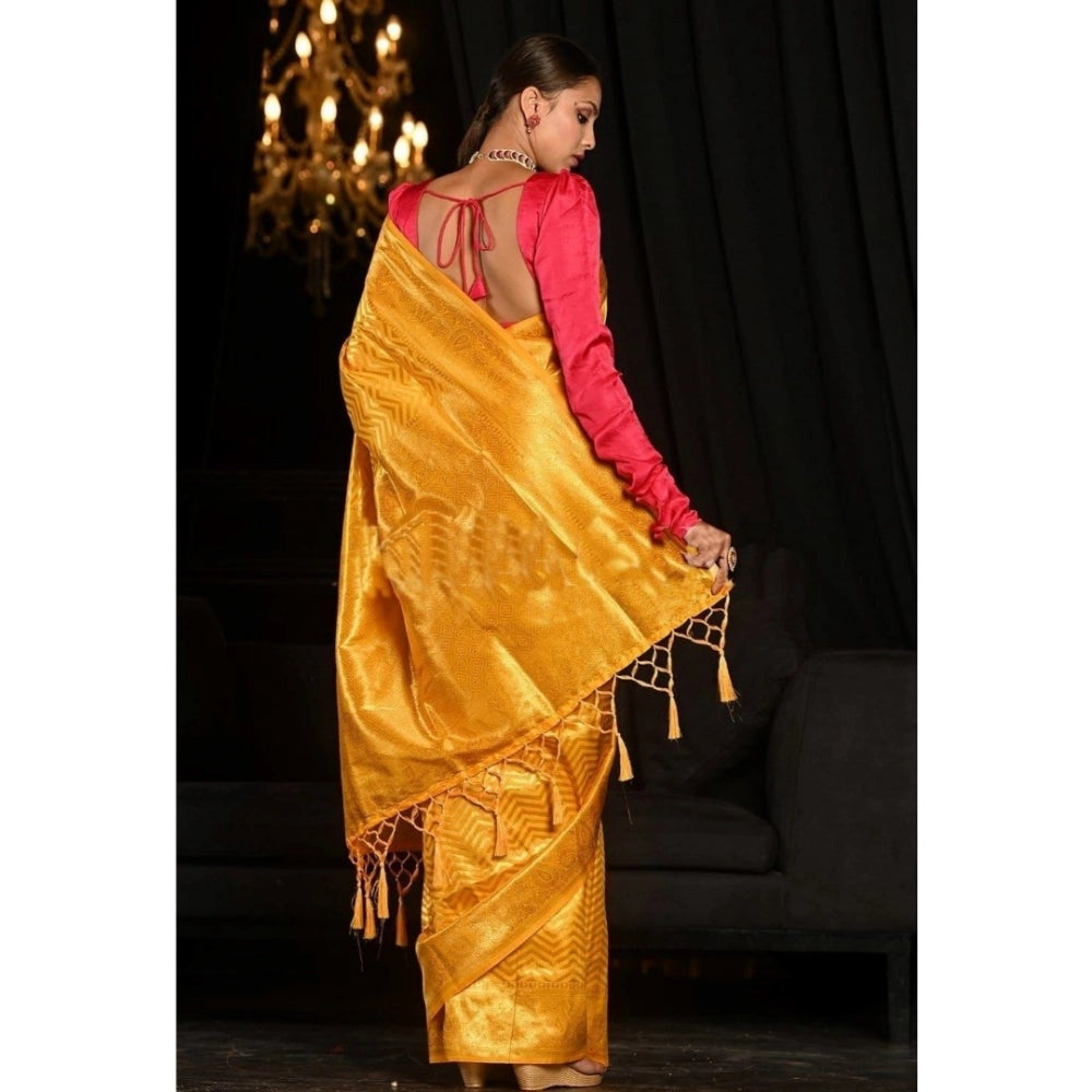 Amfyn Women's Soft Lichi Silk Woven Saree With Unstitched Blouse 5.5Mtr (Yellow)