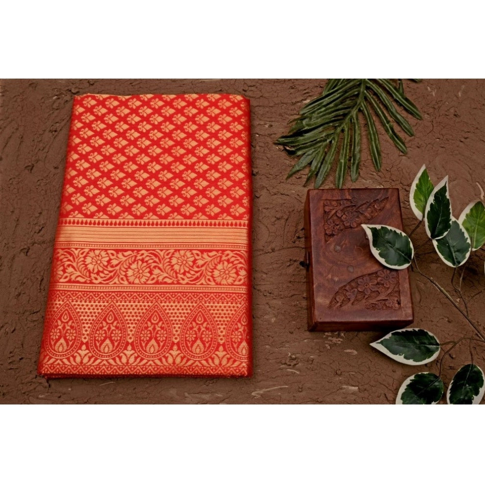 Amfyn Women's Soft Lichi Silk Printed Saree With Unstitched Blouse 5.5Mtr (Red)