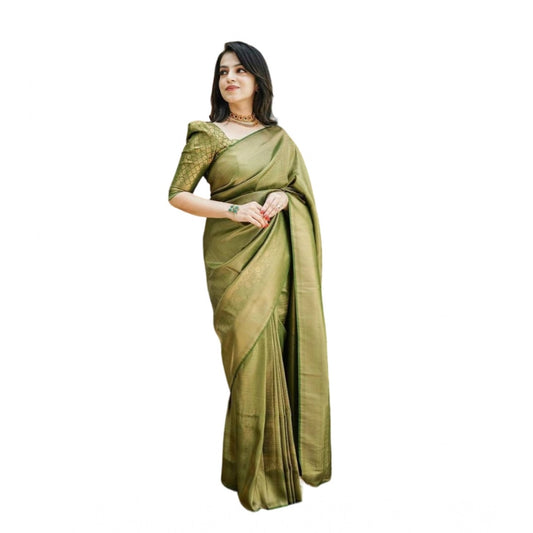 Amfyn Women's Soft Lichi Silk Printed Saree With Unstitched Blouse 5.5Mtr (Green)