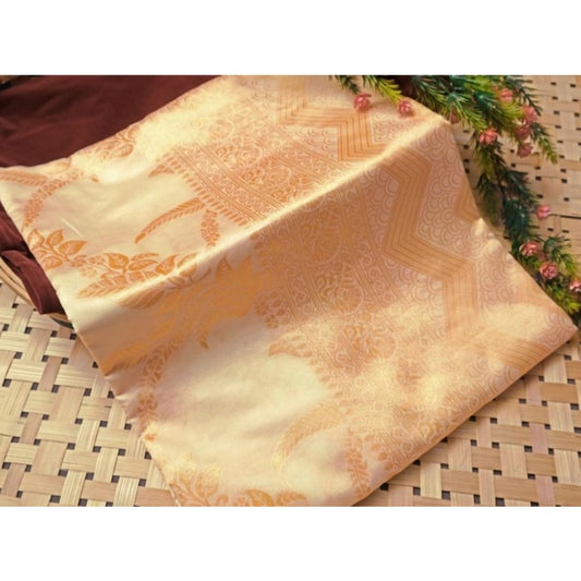 Amfyn Women's Soft Lichi Silk Printed Saree With Unstitched Blouse 5.5Mtr (Golden)