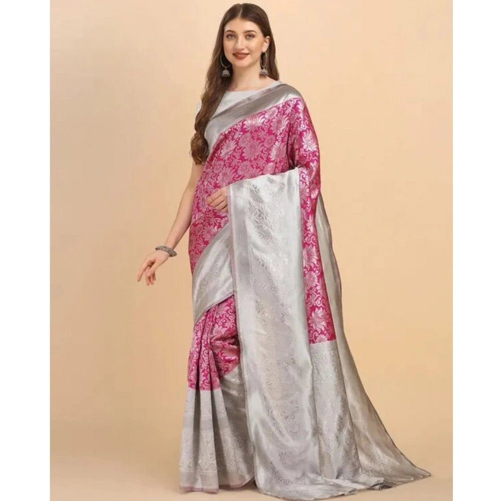 Amfyn Women's Soft Lichi Silk Printed Saree With Unstitched Blouse 5.5Mtr (Pink)