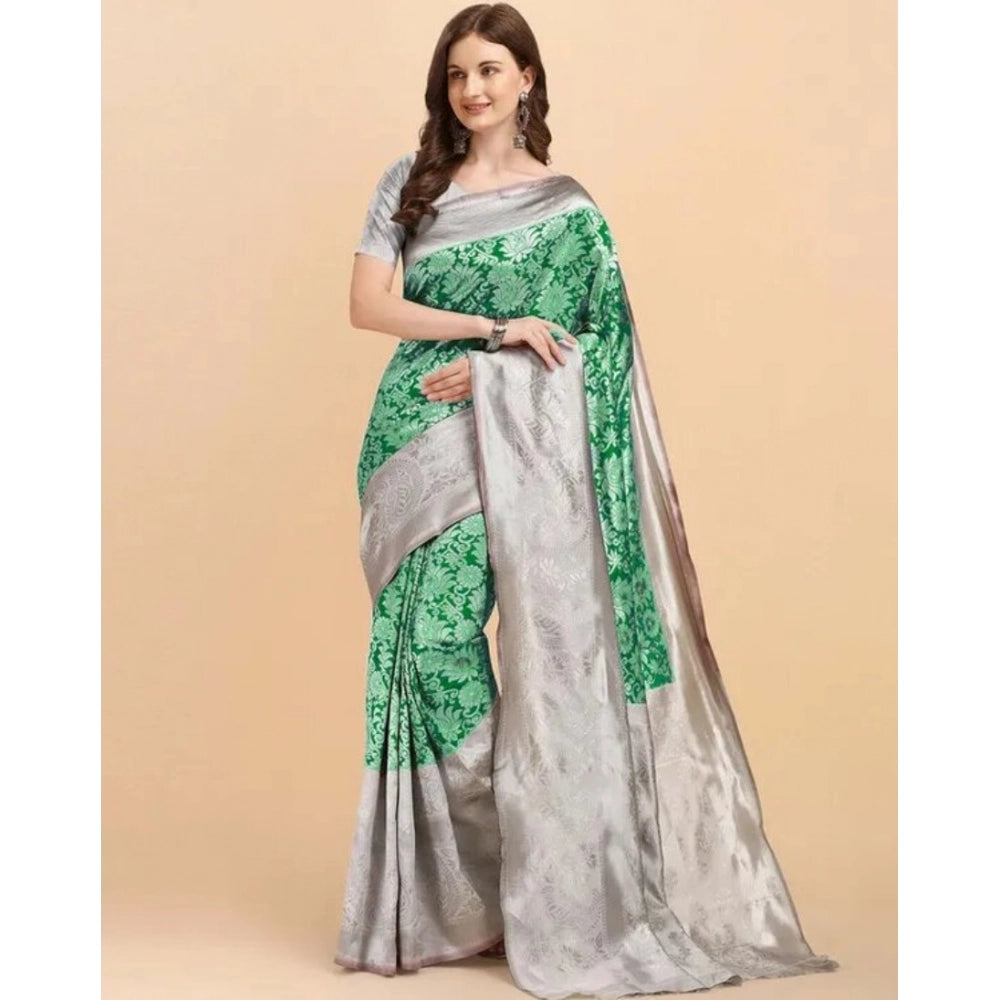 Amfyn Women's Soft Lichi Silk Printed Saree With Unstitched Blouse 5.5Mtr (Green)