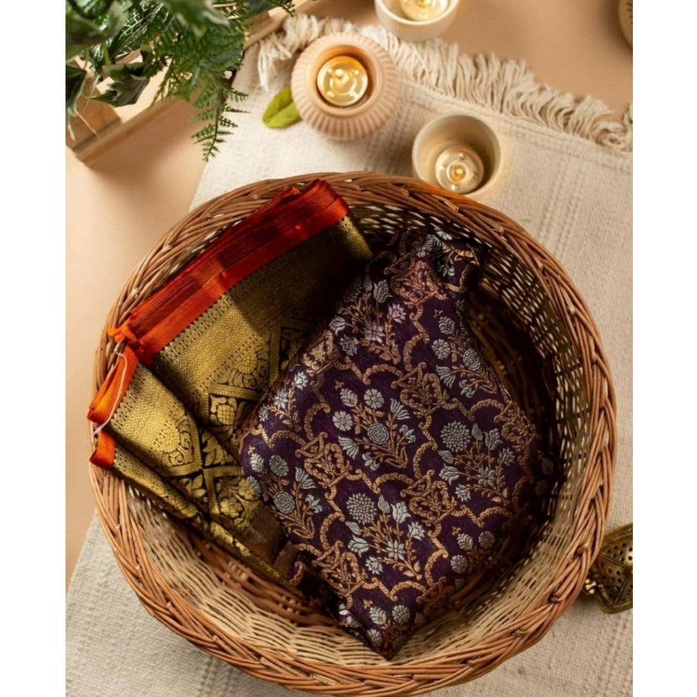 Amfyn Women's Soft Lichi Silk Printed Saree With Unstitched Blouse 5.5Mtr (Purple)