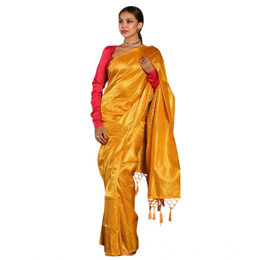 Amfyn Women's Soft Lichi Silk Woven Saree With Unstitched Blouse 5.5Mtr (Yellow)