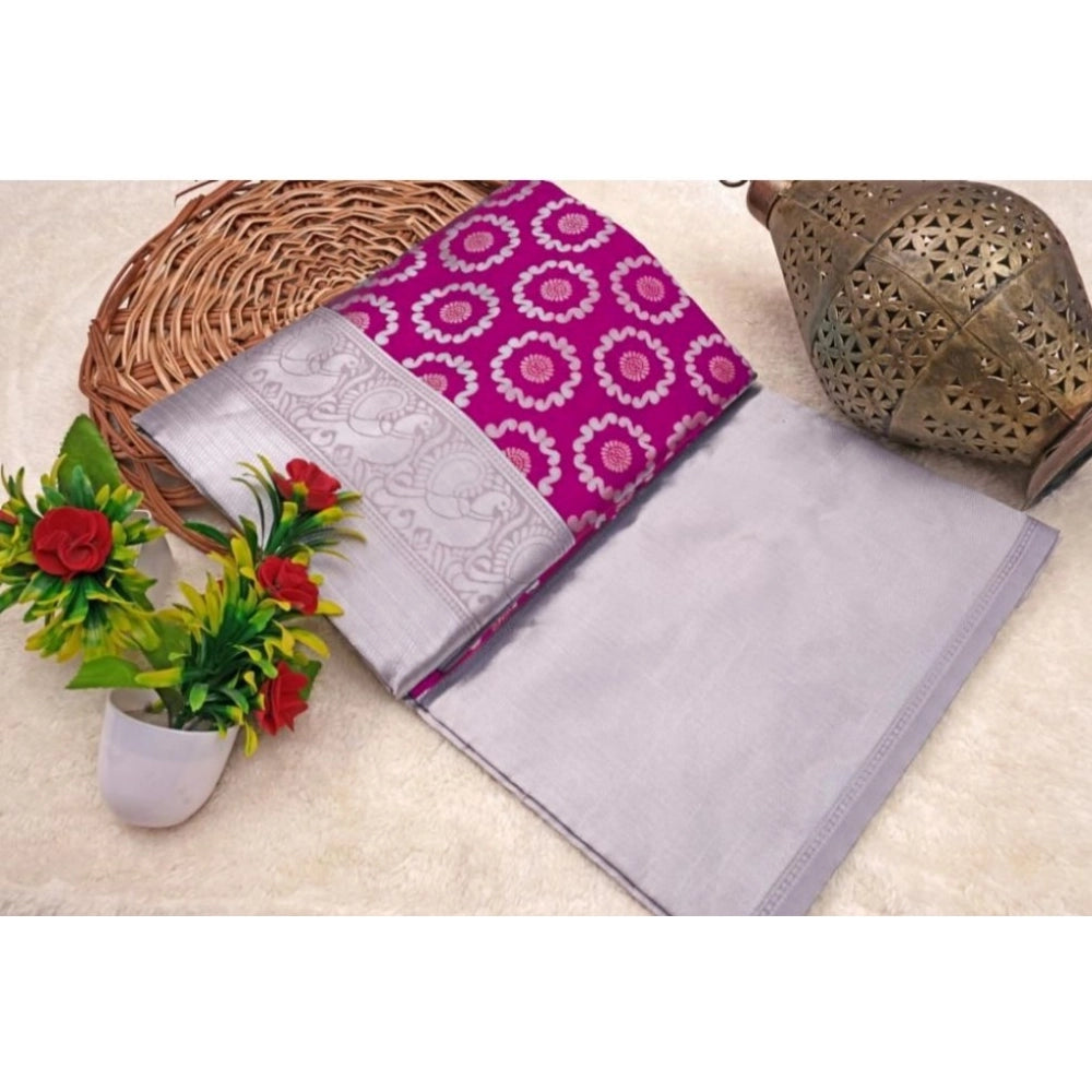 Amfyn Women's Soft Lichi Silk Printed Saree With Unstitched Blouse 5.5Mtr (Pink)