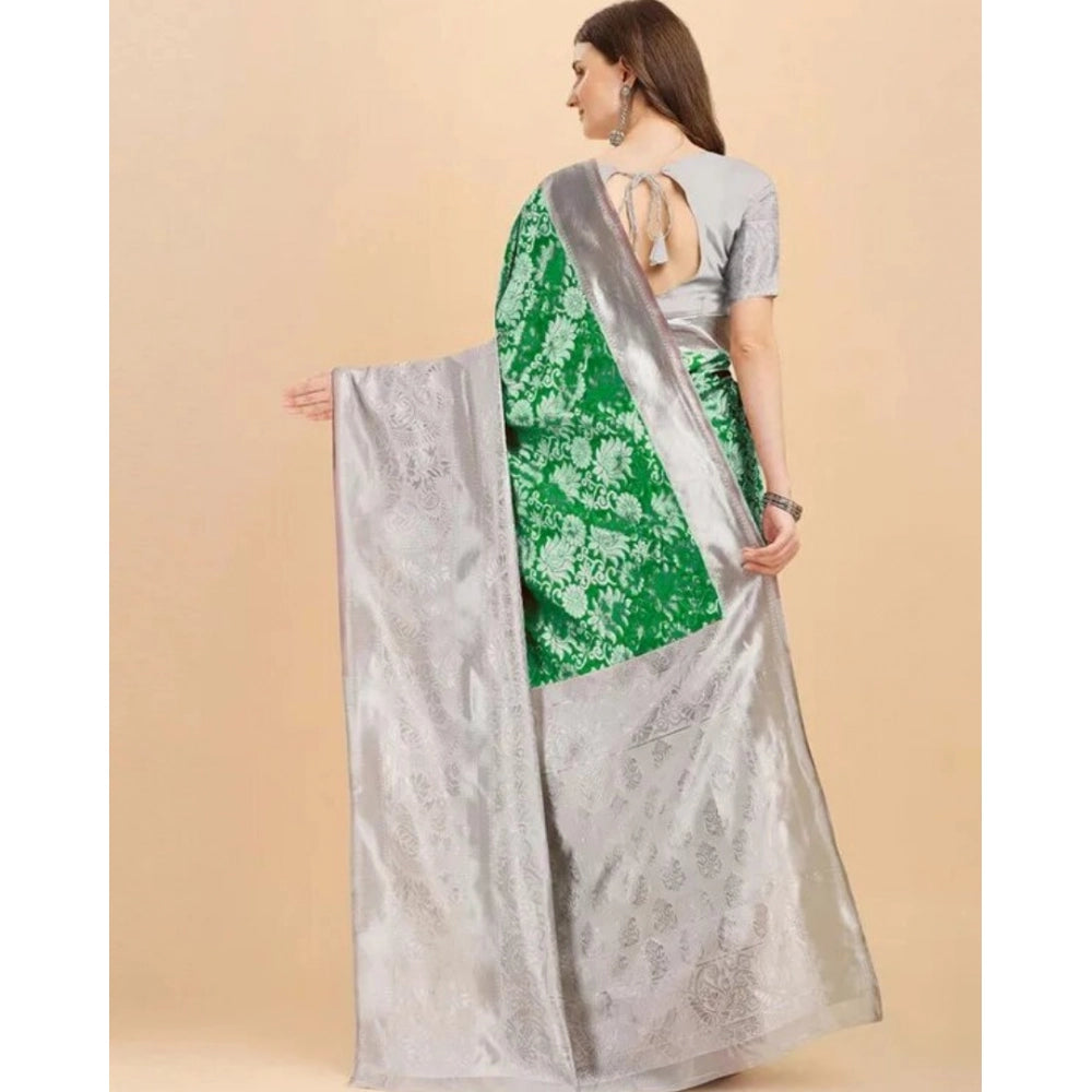 Amfyn Women's Soft Lichi Silk Printed Saree With Unstitched Blouse 5.5Mtr (Green)
