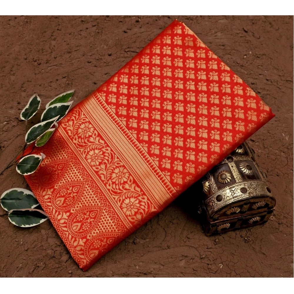 Amfyn Women's Soft Lichi Silk Printed Saree With Unstitched Blouse 5.5Mtr (Red)