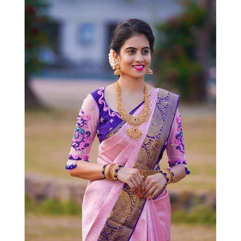 Amfyn Women's Soft Lichi Silk Printed Saree With Unstitched Blouse 5.5Mtr (Purple)