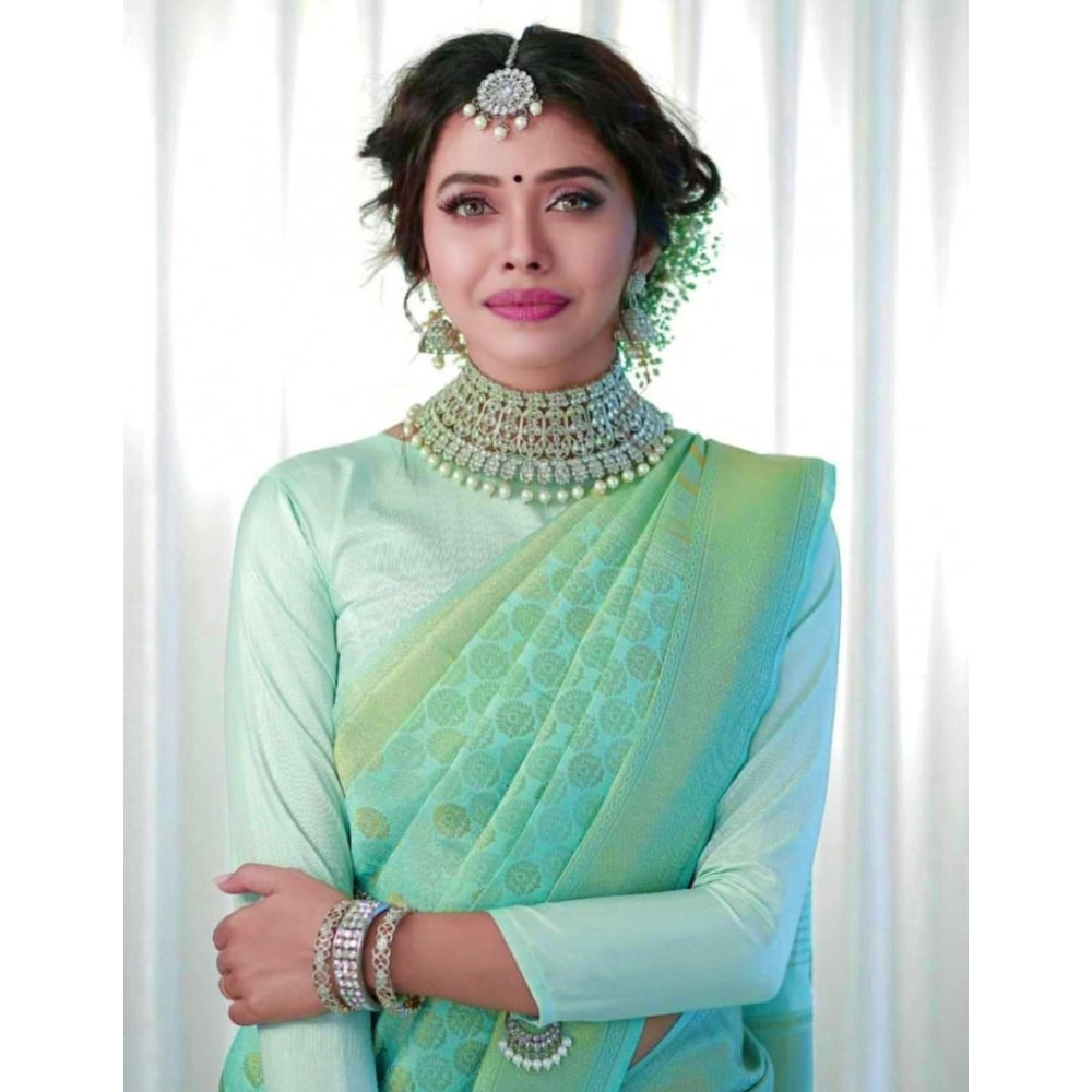 Amfyn Women's Soft Lichi Silk Printed Saree With Unstitched Blouse 5.5Mtr (Light Green)