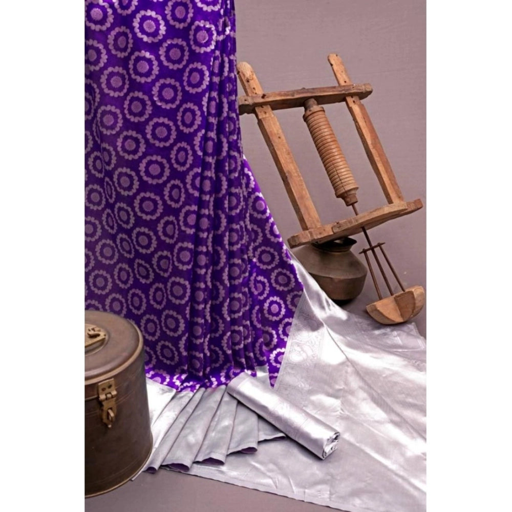 Amfyn Women's Soft Lichi Silk Printed Saree With Unstitched Blouse 5.5Mtr (Purple)