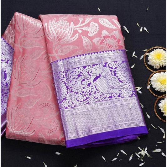Amfyn Women's Soft Lichi Silk Printed Saree With Unstitched Blouse 5.5Mtr (Purple)