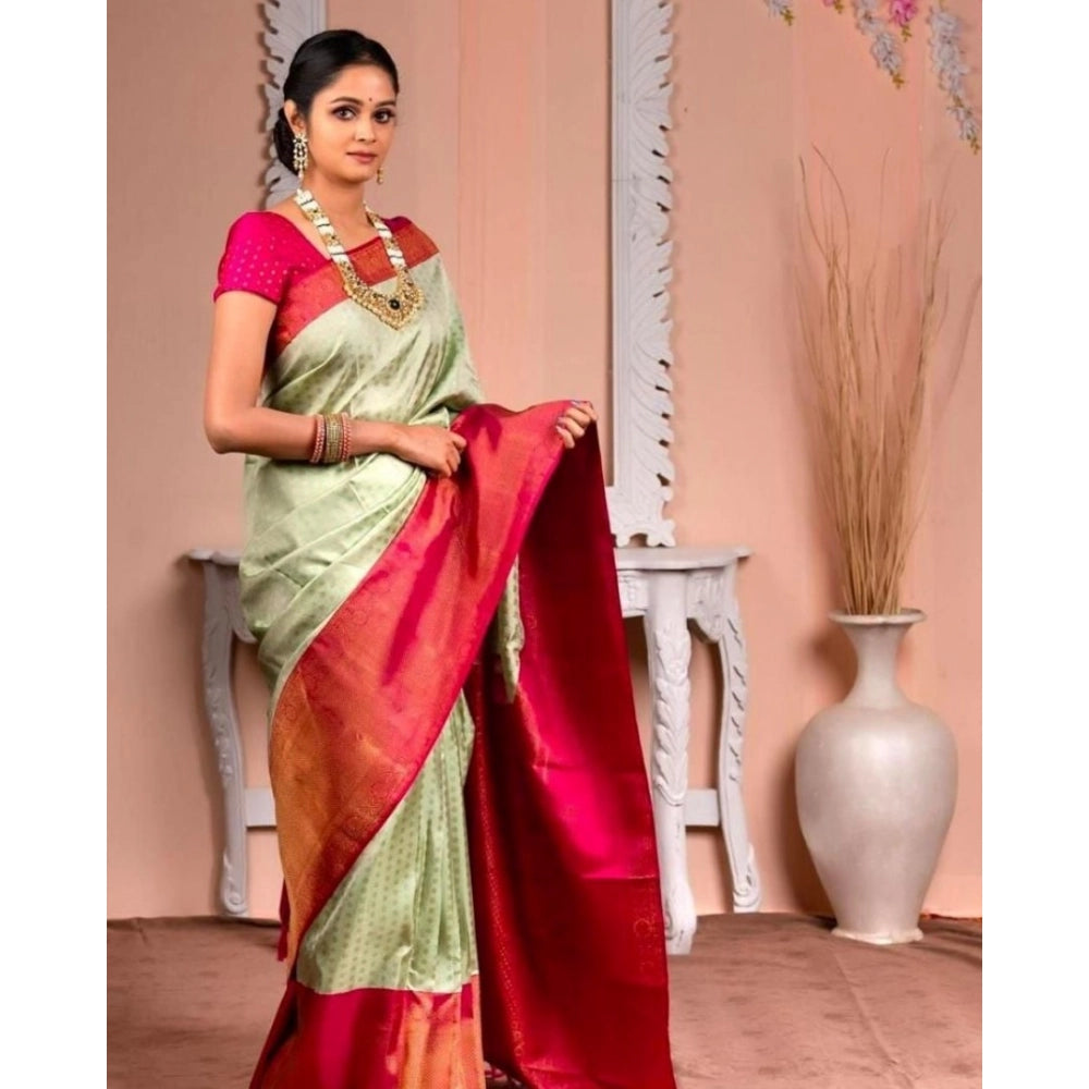 Amfyn Women's Soft Lichi Silk Printed Saree With Unstitched Blouse 5.5Mtr (Light Green)