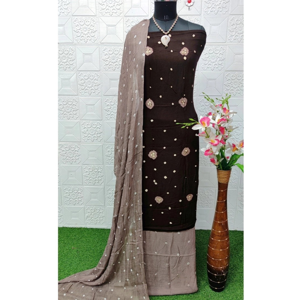 Amfyn Women's Rayon Printed Unstitched Salwar Suit Material With Dupatta 2.3Mtrs (Coffee)