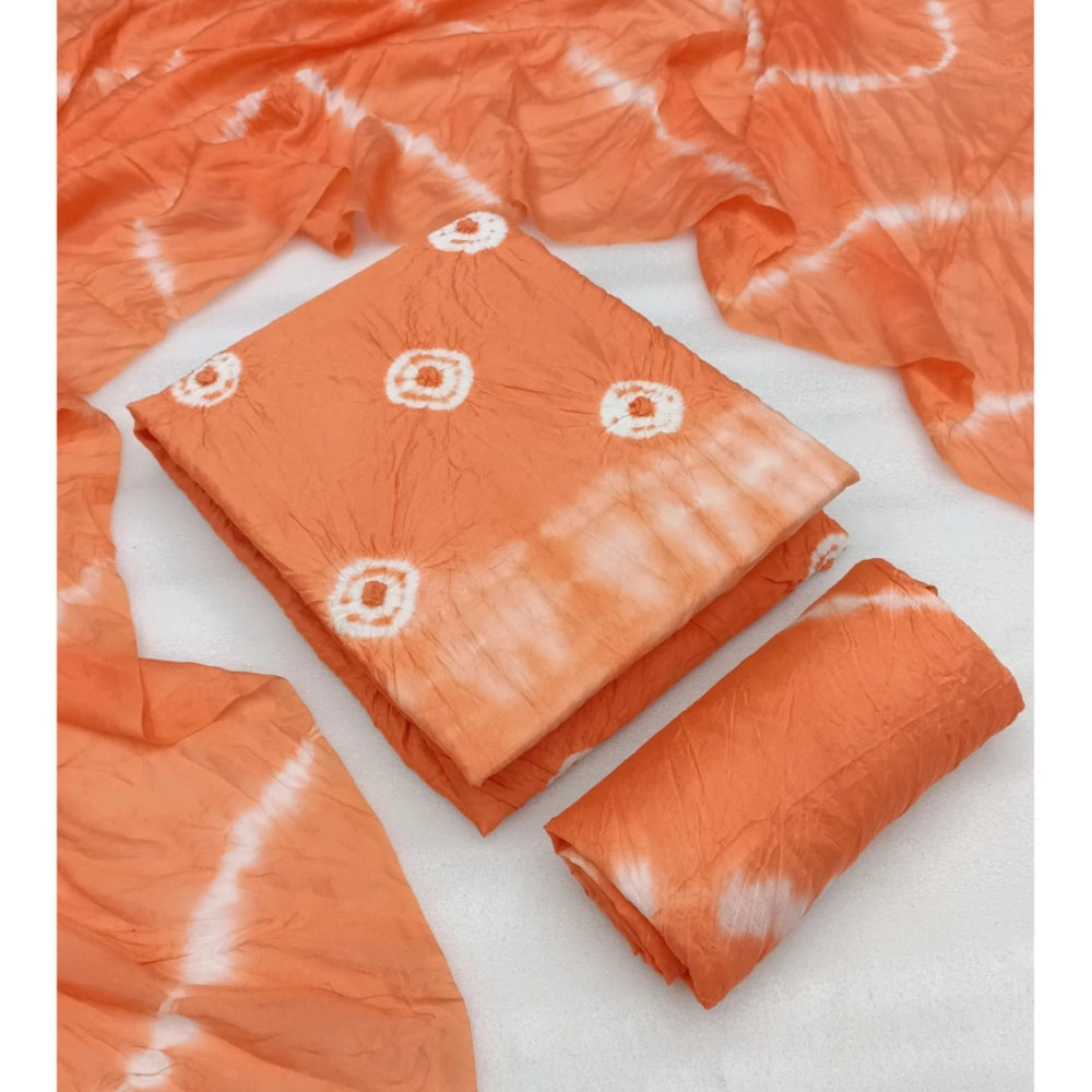 Amfyn Women's Chanderi Cotton Printed Unstitched Salwar Suit Material With Dupatta 2.3Mtrs (Peach)
