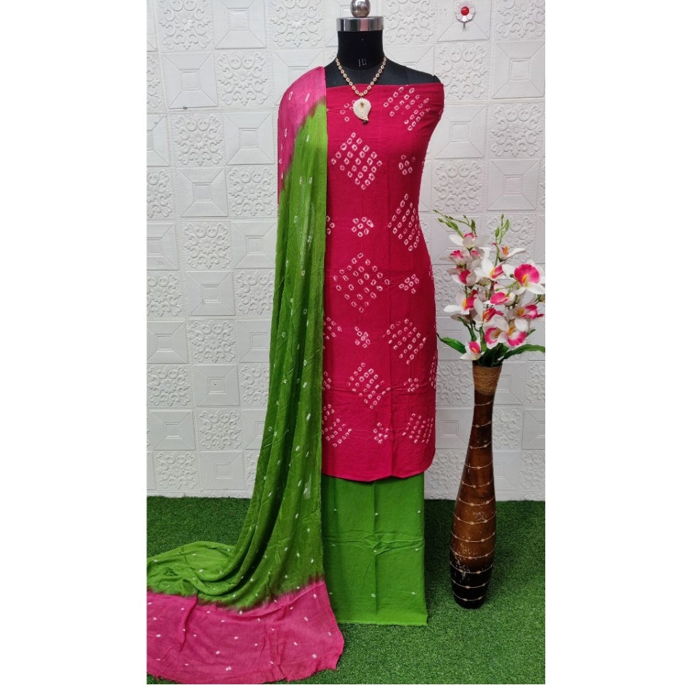 Amfyn Women's Rayon Printed Unstitched Salwar Suit Material With Dupatta 2.3Mtrs (Pink)