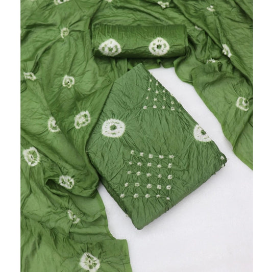 Amfyn Women's Chanderi Cotton Printed Unstitched Salwar Suit Material With Dupatta 2.3Mtrs (Green)