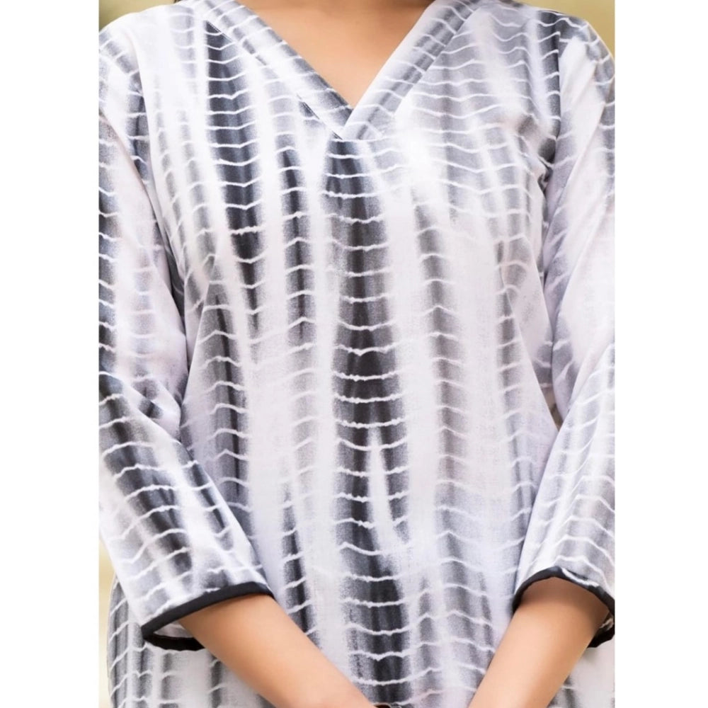 Amfyn Women's Cotton Printed 3-4 th Sleeve V Neck Kurti With Pant Dupatta Set (Black)