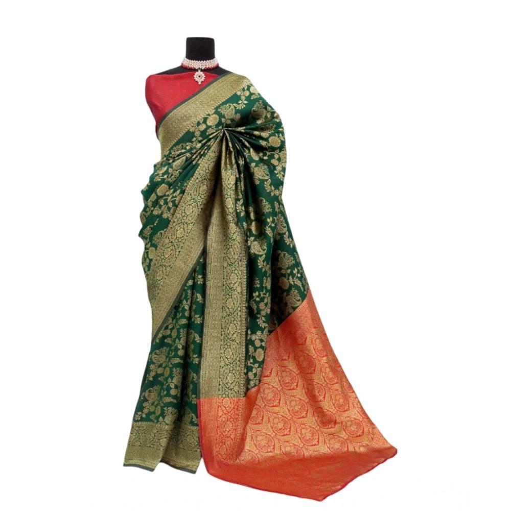 Amfyn Women's Banarasi Printed Saree With Unstitched Blouse 5.5Mtr (Green)