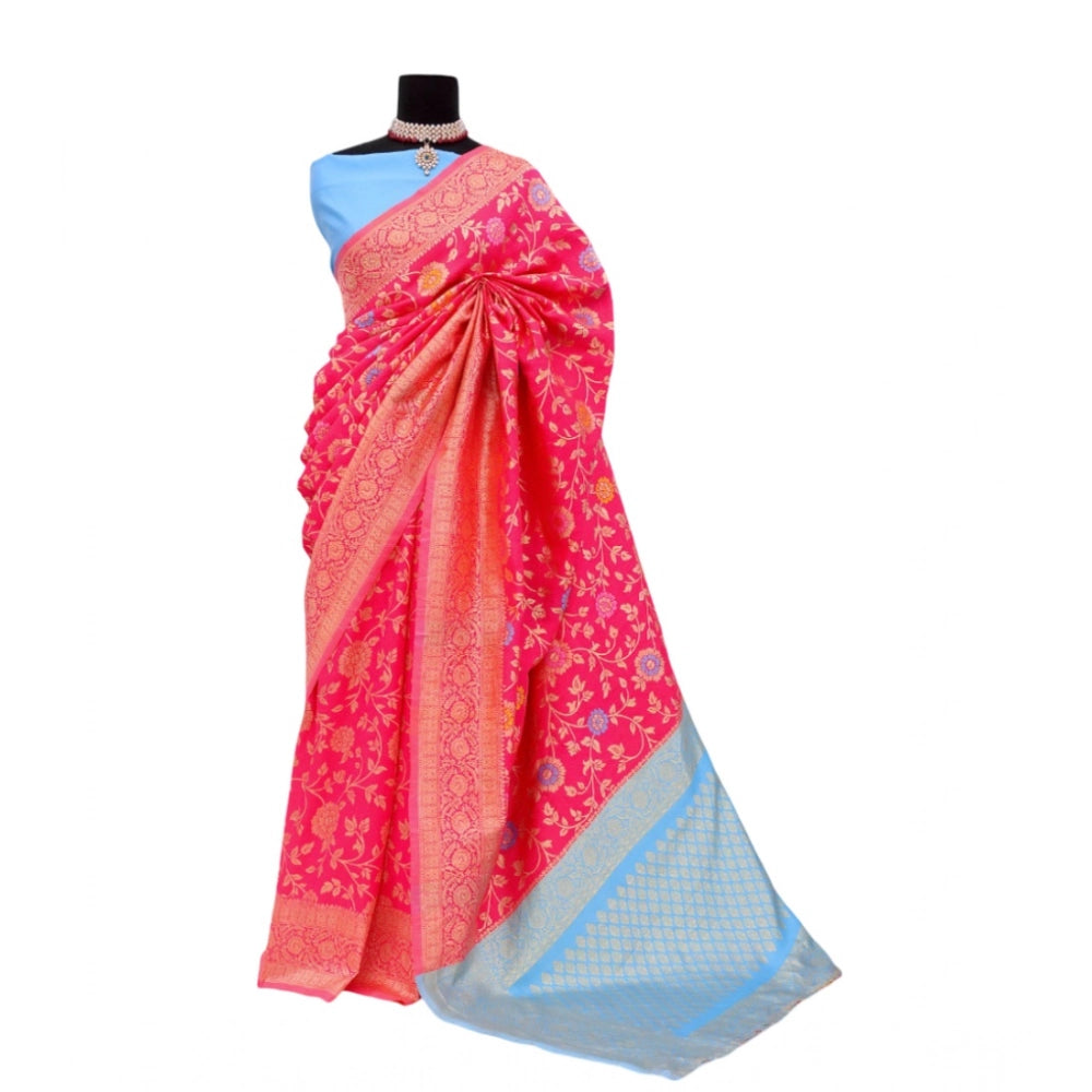 Amfyn Women's Banarasi Printed Saree With Unstitched Blouse 5.5Mtr (Rani)