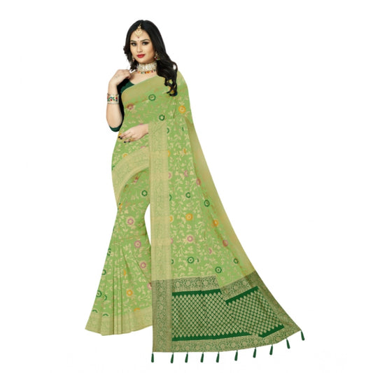 Amfyn Women's Banarasi Printed Saree With Unstitched Blouse 5.5Mtr (Light Green)