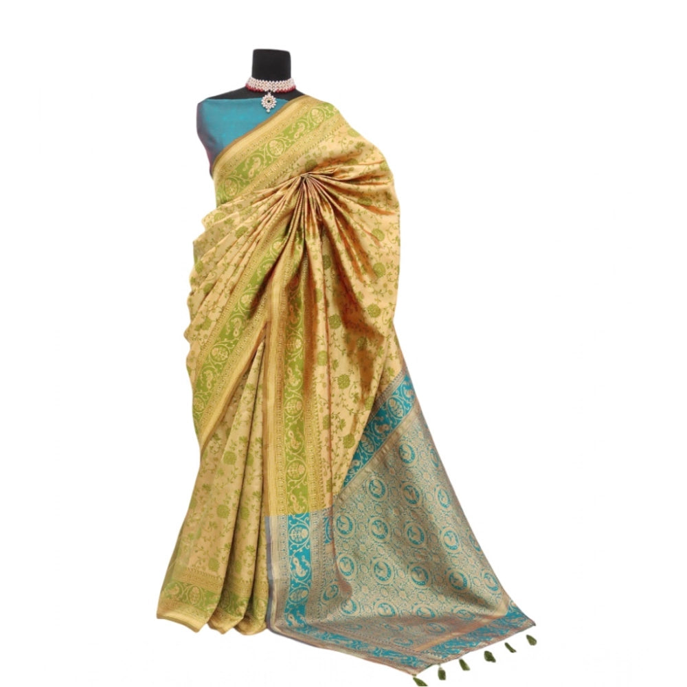 Amfyn Women's Banarasi Printed Saree With Unstitched Blouse 5.5Mtr (Goldan)