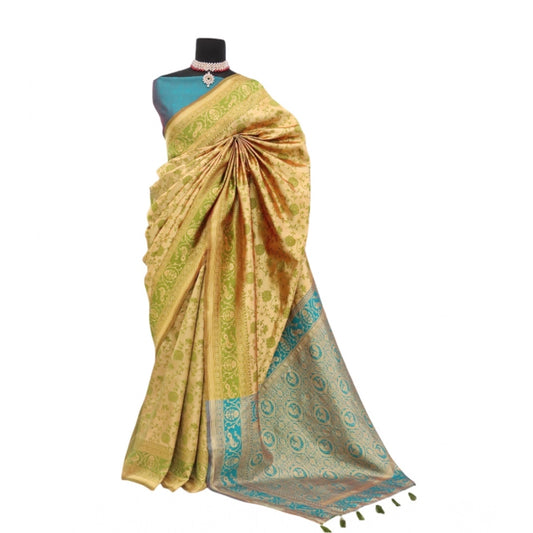 Amfyn Women's Banarasi Printed Saree With Unstitched Blouse 5.5Mtr (Goldan)
