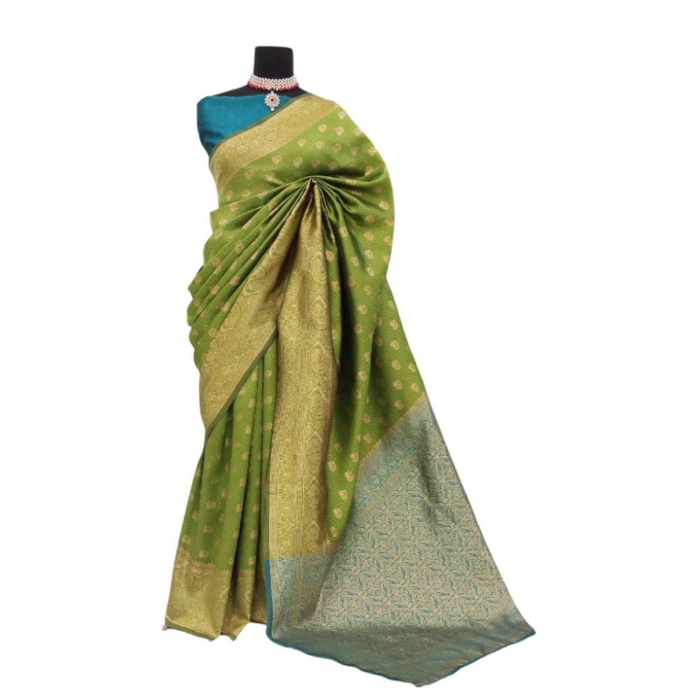 Amfyn Women's Banarasi Printed Saree With Unstitched Blouse 5.5Mtr (Mehendi Green)