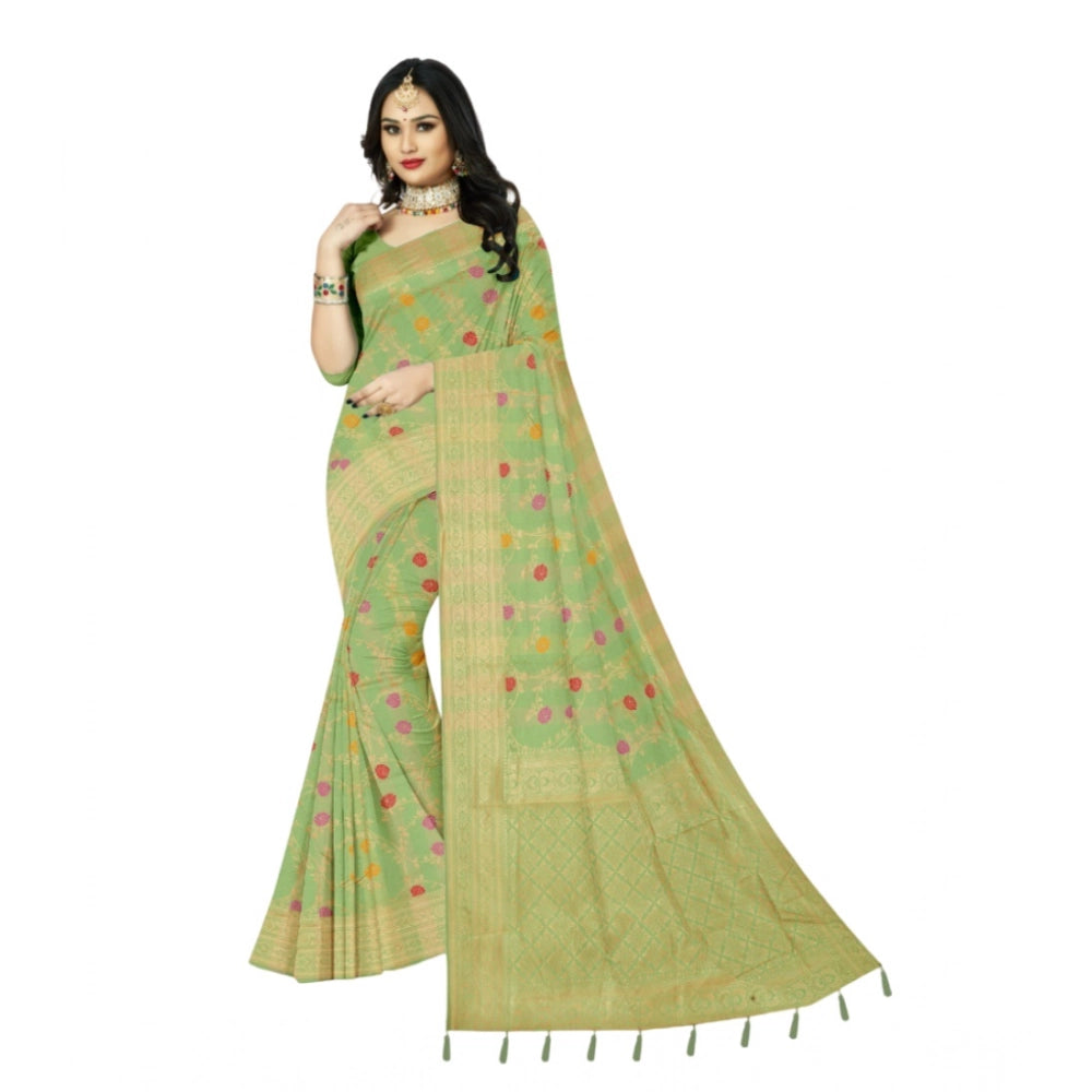 Amfyn Women's Banarasi Printed Saree With Unstitched Blouse 5.5Mtr (Green)