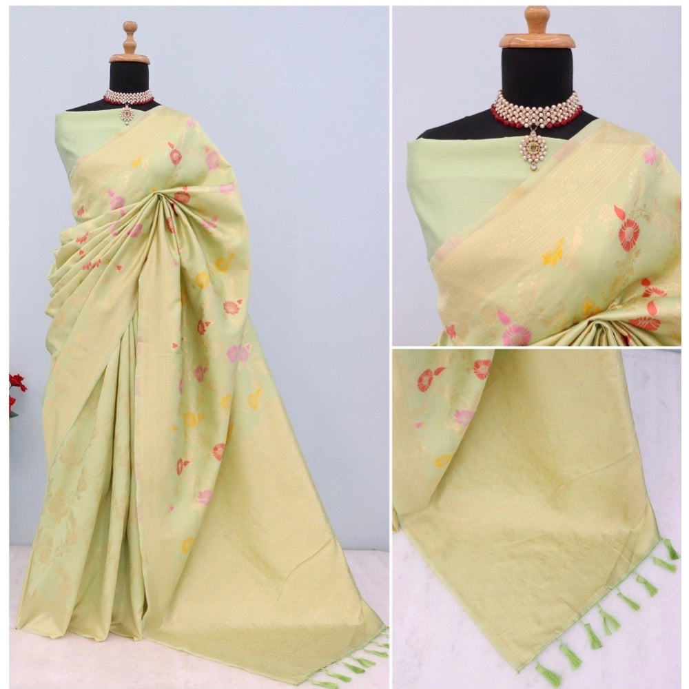 Amfyn Women's Banarasi Printed Saree With Unstitched Blouse 5.5Mtr (Pista)