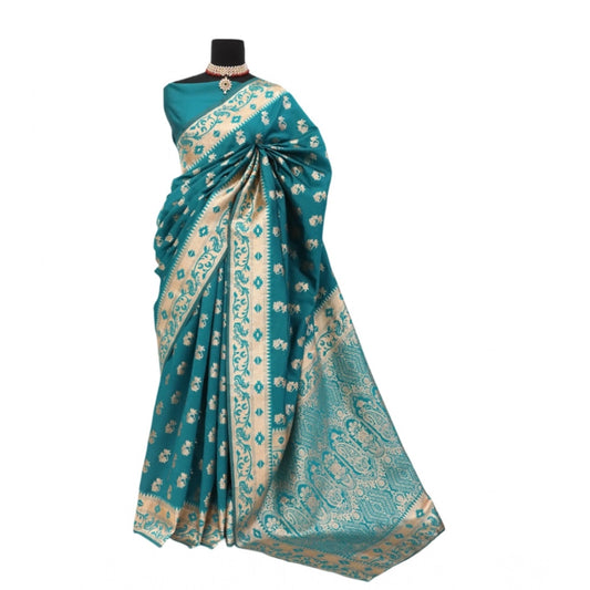 Amfyn Women's Satin Printed Saree With Unstitched Blouse 5.5Mtr (Rama)